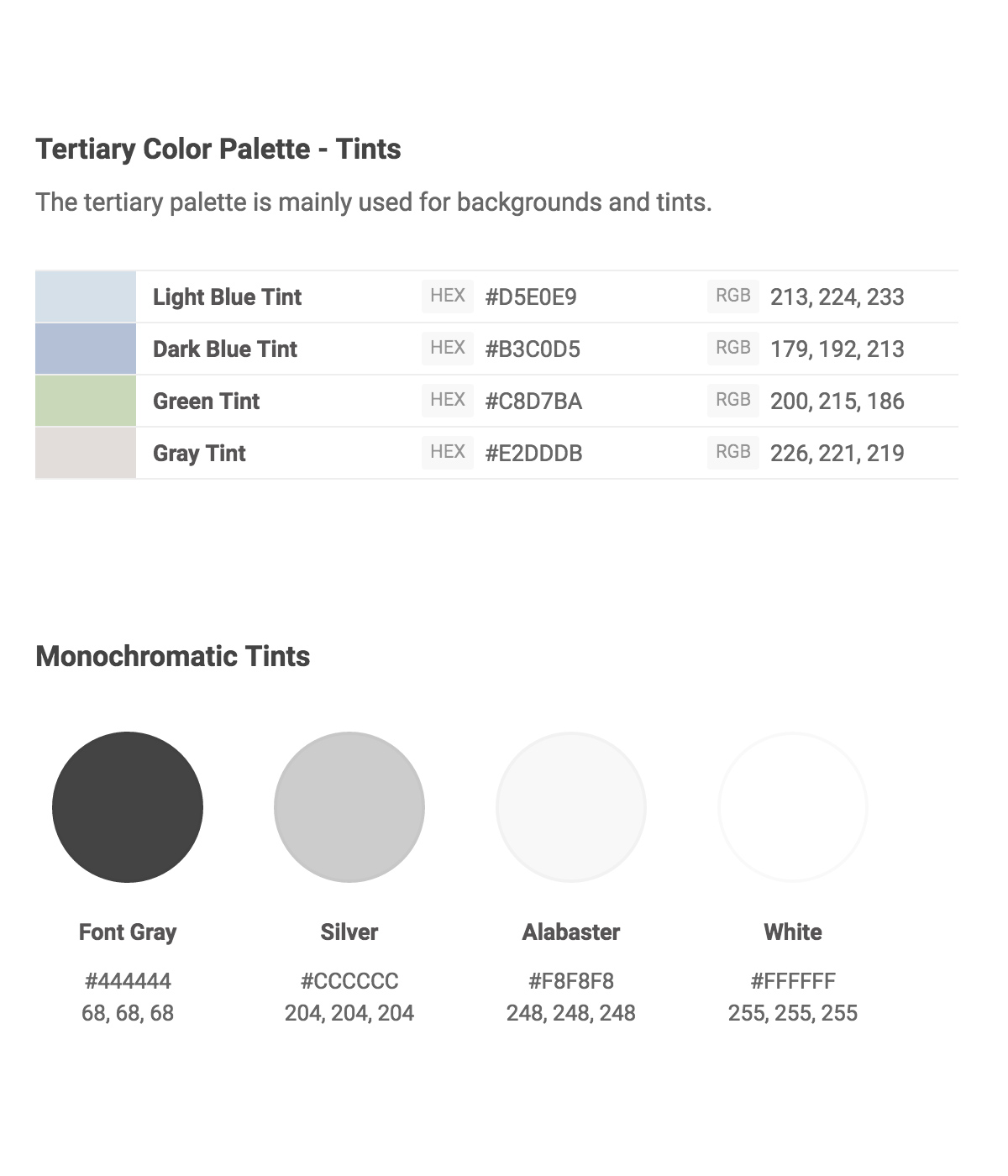 Tertiary colors and tints